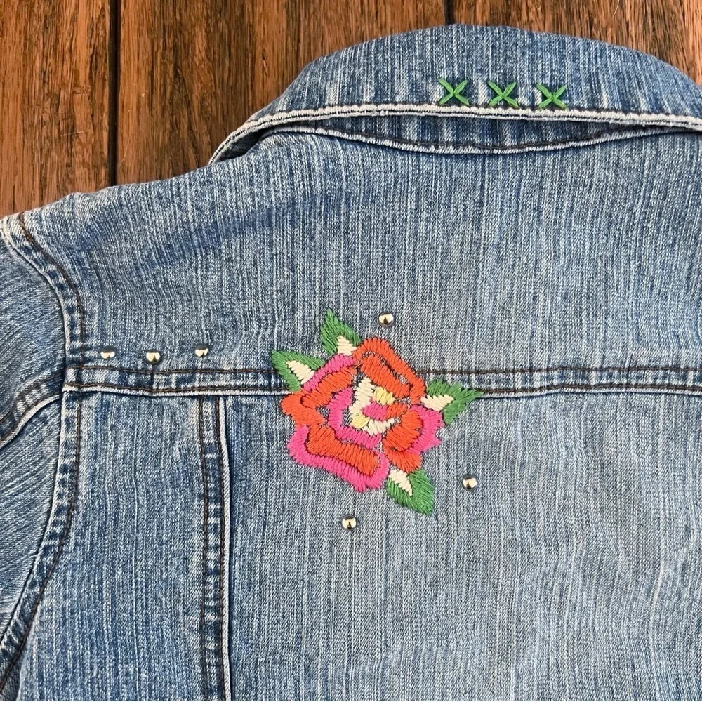 Vintage Y2K Arizona Jean Co Girls Embroidered Jean Jacket Studded Butterfly S